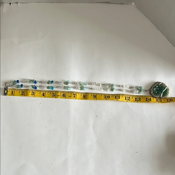 Handmade green geode with sea glass accents Necklace - Picture 12 of 13